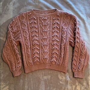 Vintage Pure New Wool Pink Cable Knit Sweater - small